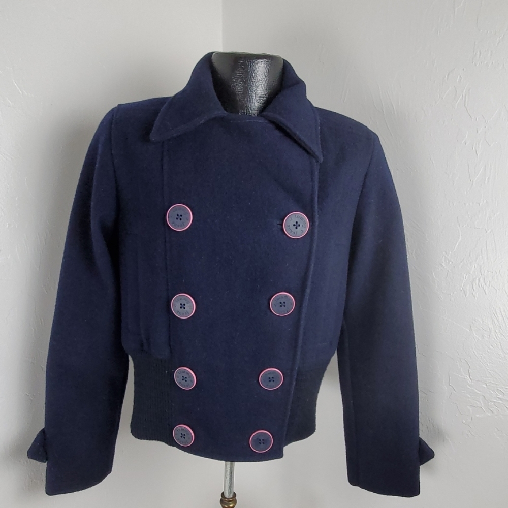 Tommy Hilfiger Wool Blend Bomber Jacket Women L Blue Pink Lined Preppy Y2K